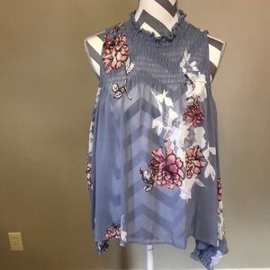 Living doll cold shoulder mock neck sheer shirt